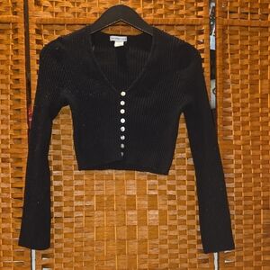 Sincerely Jules Black Ribbed Crop Cardigan